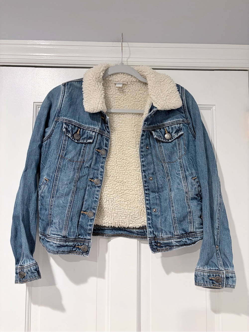 Cat & Jack Sherpa Lined Denim Jacket Girls Large 10/12 Blue Jean Coat